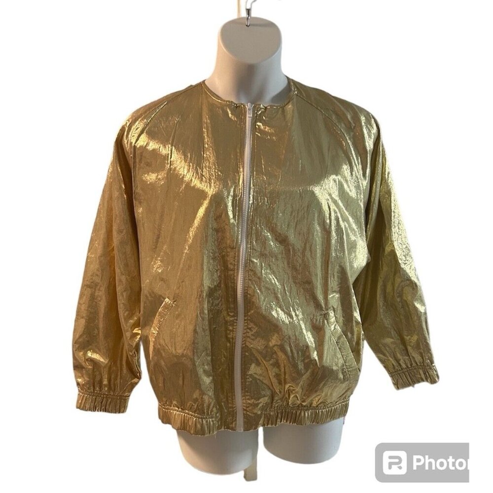 Robert Krugman Vintage Gold Metallic Jacket Lightweight Shell Full Zip Large USA